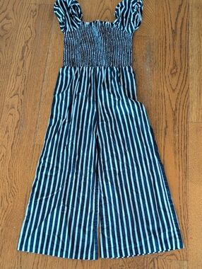 Janie and Jack Navy and White Striped Smocked Jumpsuit